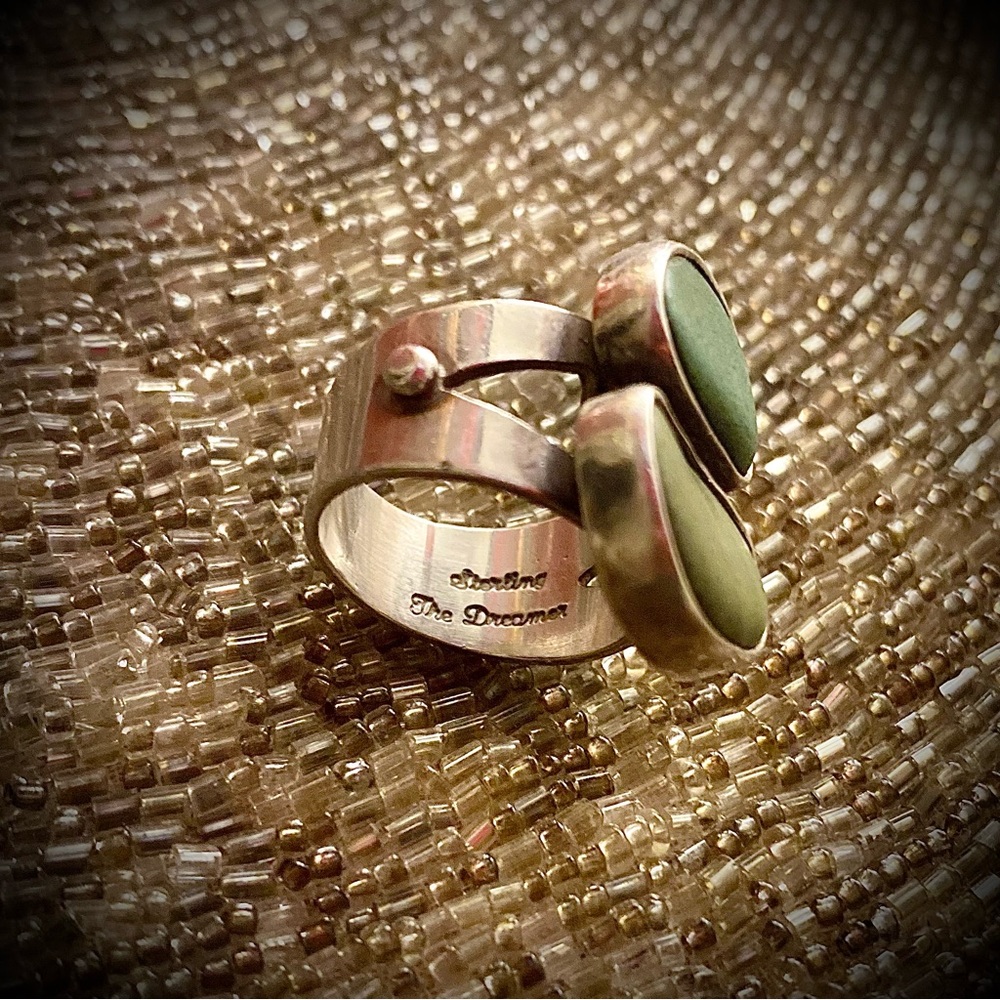 Margaret Thurman Echo The Dreamer Sterling Natural River Jade Rock Ring Signed - Picture 6 of 9